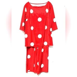 Women's pants suit red& white polka dot wide legs Size: 1X